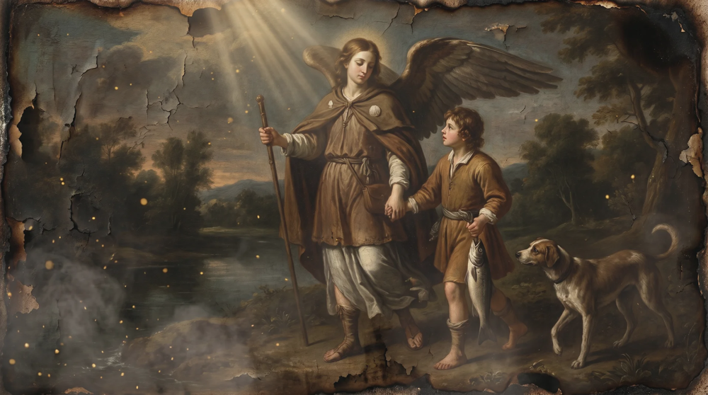 L'archange Raphaël, celui dont le nom dit que Dieu guérit — ancien retable catholique