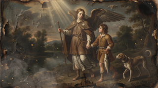 L'archange Raphaël, celui dont le nom dit que Dieu guérit — ancien retable catholique