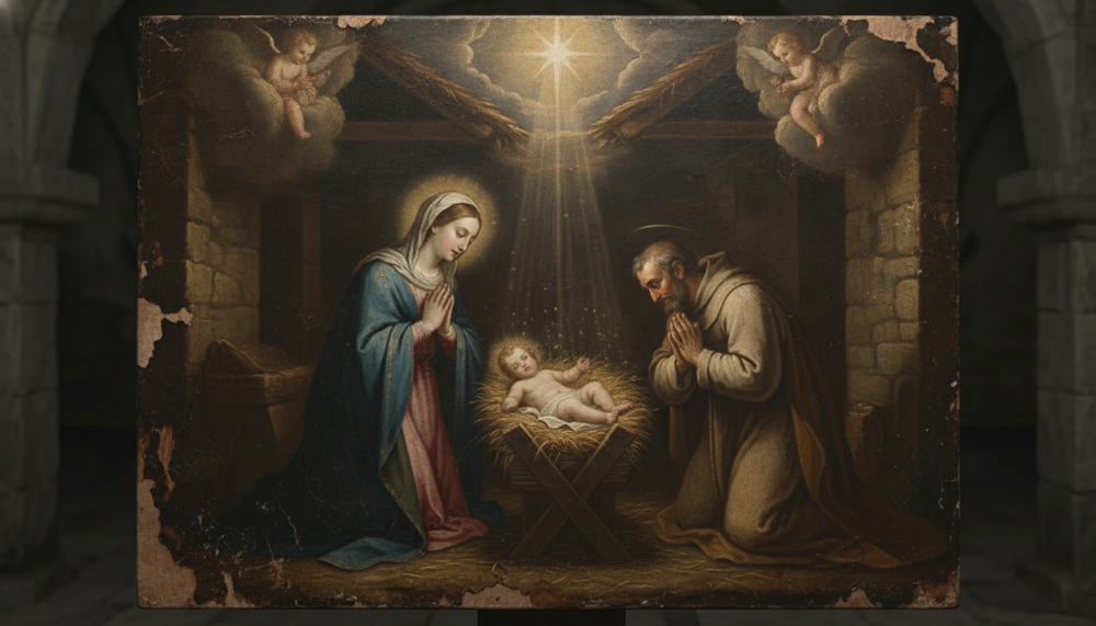 Christmas: The Nativity of Our Lord — ancient Catholic altarpiece
