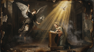A Ave-Maria: A Saudação do Anjo a Maria — antiga pintura católica