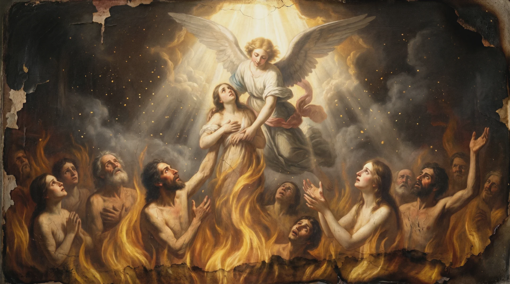 Le Purgatoire : doctrine, prières et secours pour les âmes — ancien retable catholique