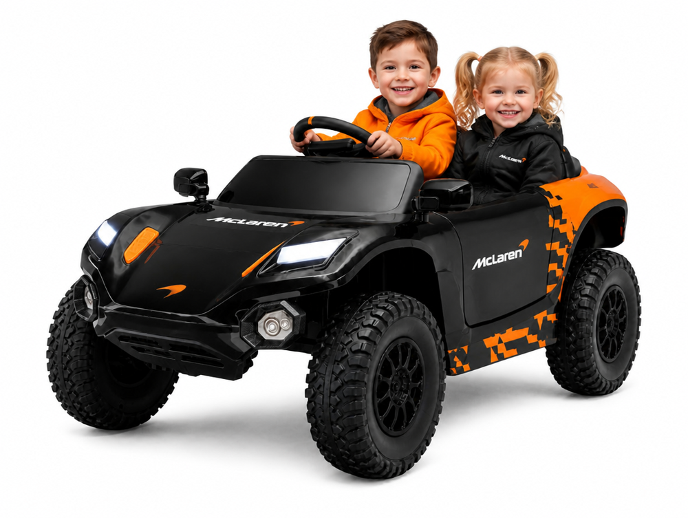 McLaren Rally enfant électrique 12V, buggy orange, pneus tout-terrain crantés