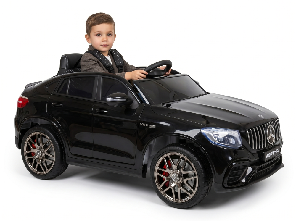 Mercedes GLC 63 AMG enfant 12V — vue 3/4 avant SUV coupé gris mat