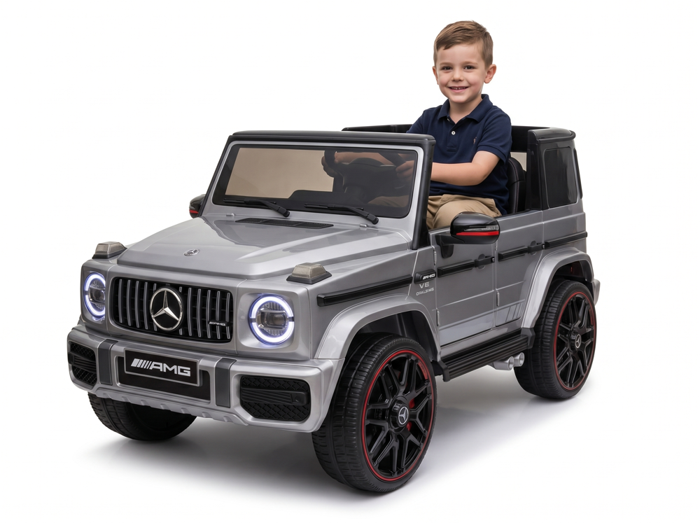 Mercedes G63 AMG enfant 12V — intérieur AMG sièges baquet piqûres rouges