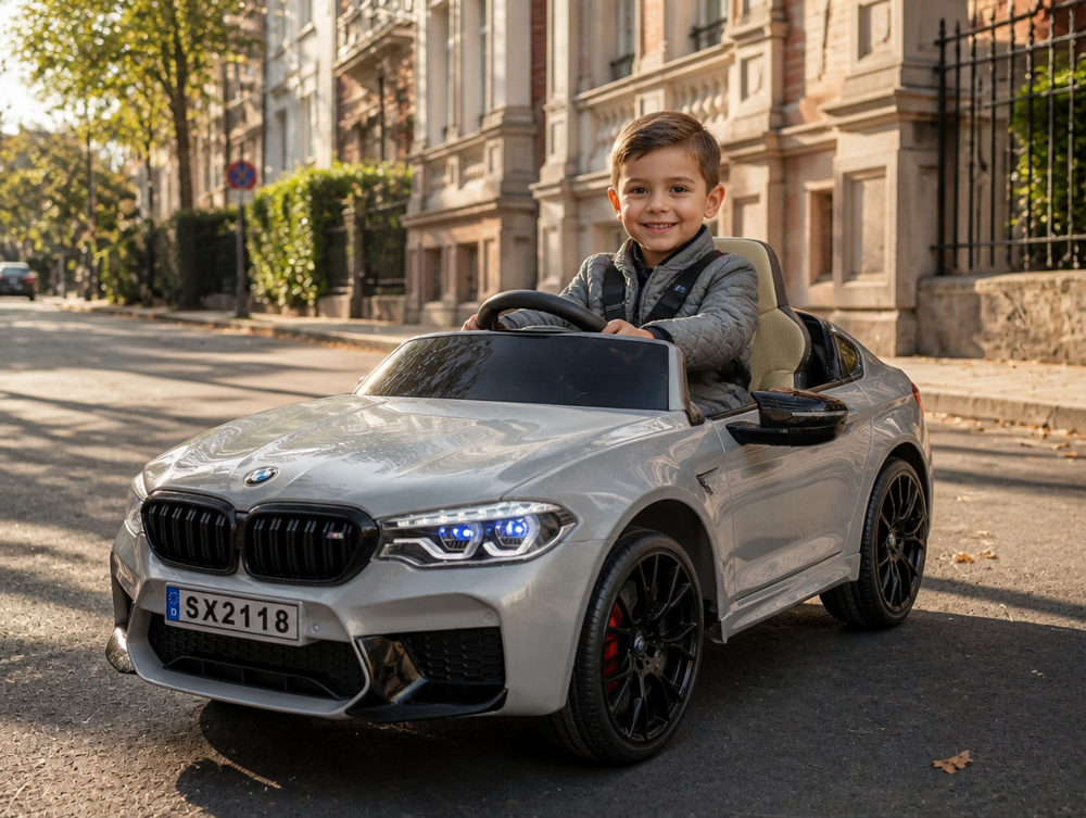 BMW M5 enfant 24V vue latérale gris métallisé
