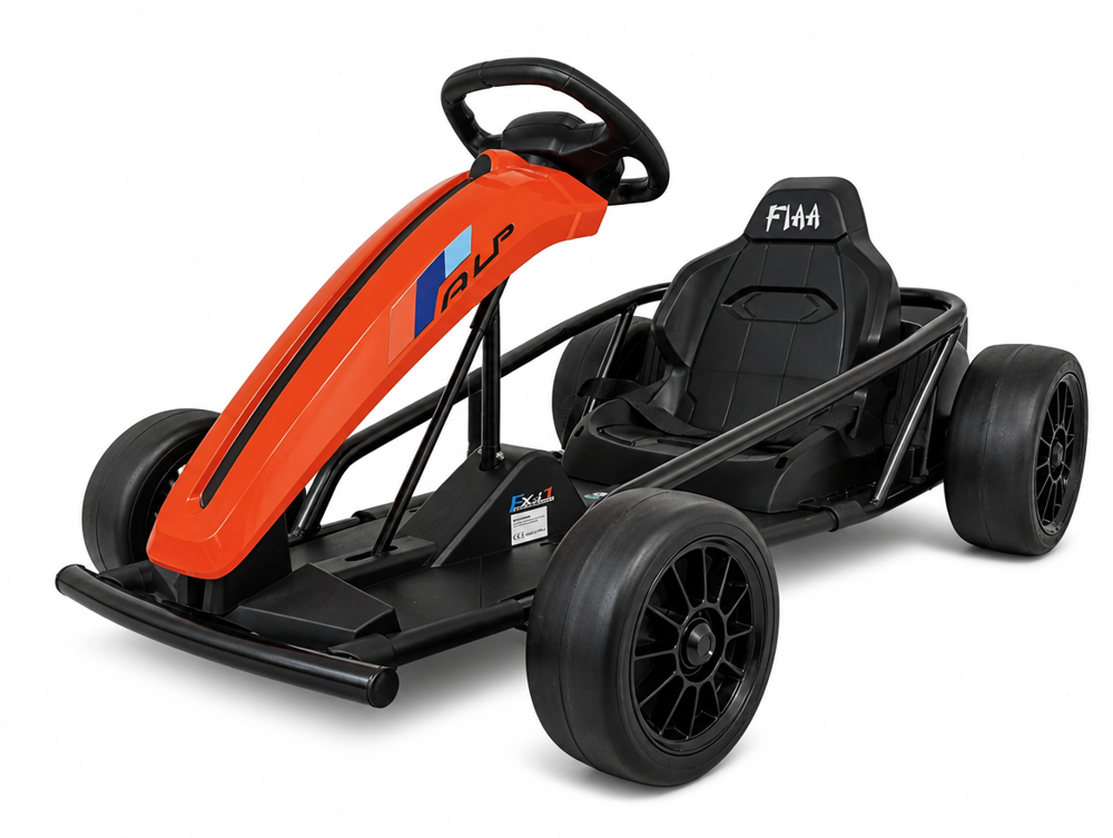 Kart drift 24V enfant — vue de profil avec harnais 5 points