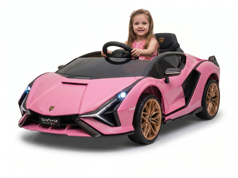 Lamborghini Sián enfant électrique 12V rose, ouvertures en élytre, phares LED